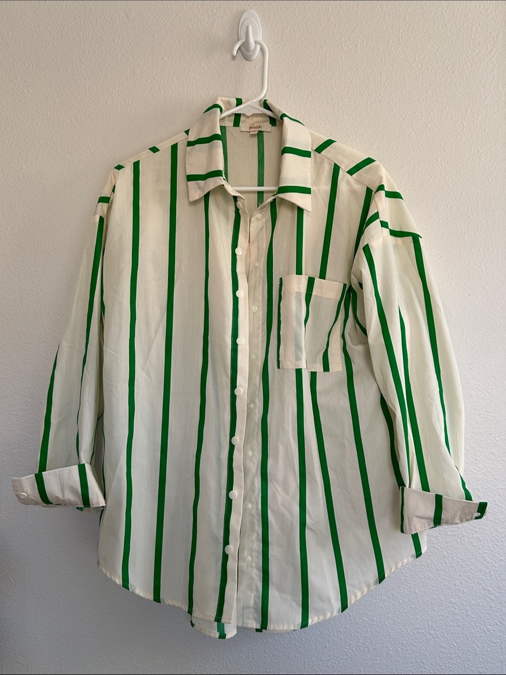 Peach Green Stripe Button-Up Shirt